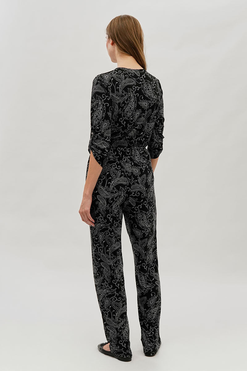 International INC Company Paisley Print Half Zip Jumpsuit - Black - Womens Jumpsuits & Rompers - Fairweather
