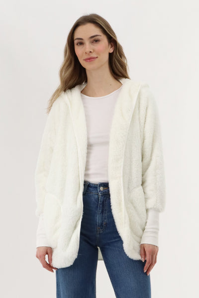 Canada Weather Gear Open Front Teddy Cardigan - Cream - Womens Cardigans - Fairweather