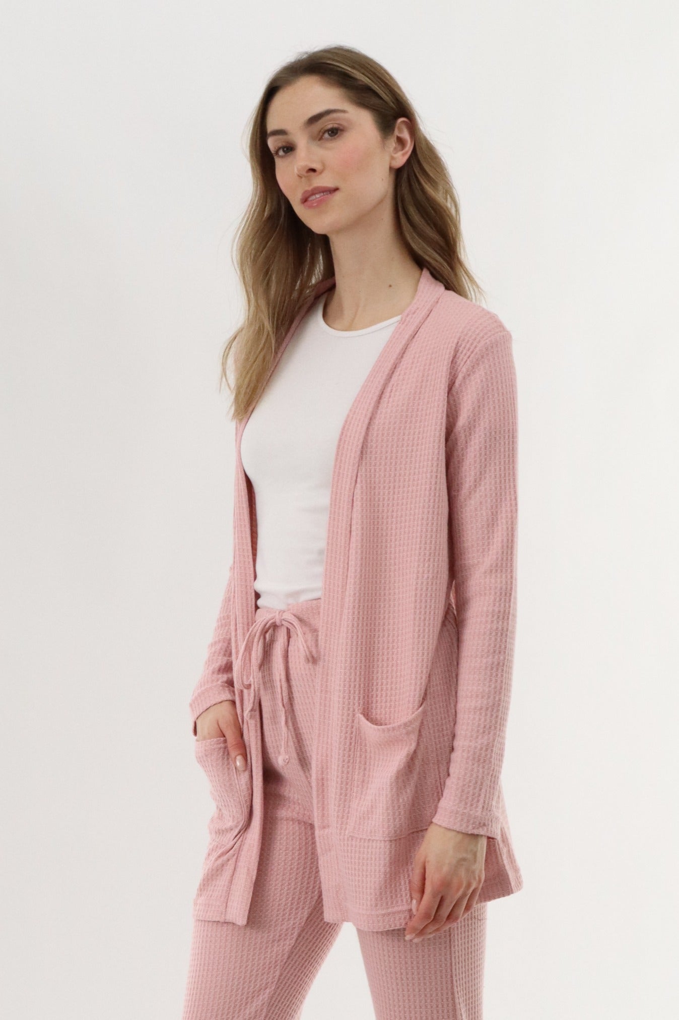 International INC Company Waffle Knit Open Front Cardigan - Blush - Womens Cardigans - Fairweather