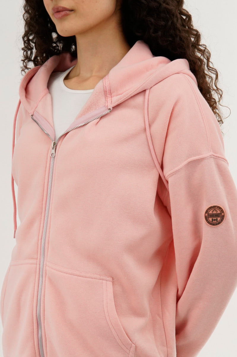 Fahrenheit Zip Up Drop Shoulder Hoodie - Pink