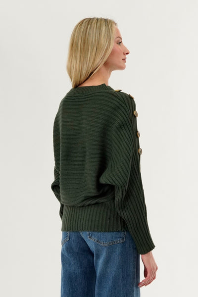 International INC Company Ribbed Button Detail Pullover Sweater - Olive - Womens Pullover Sweaters - Fairweather