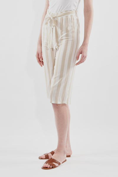 Stylexchange Striped Belted Culotte Pants - Beige - Womens Pants - Fairweather