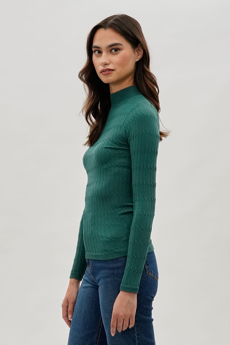 International INC Company Ribbed Mock Neck Long Sleeve Top - Green - Womens Long Sleeve Tops - Fairweather