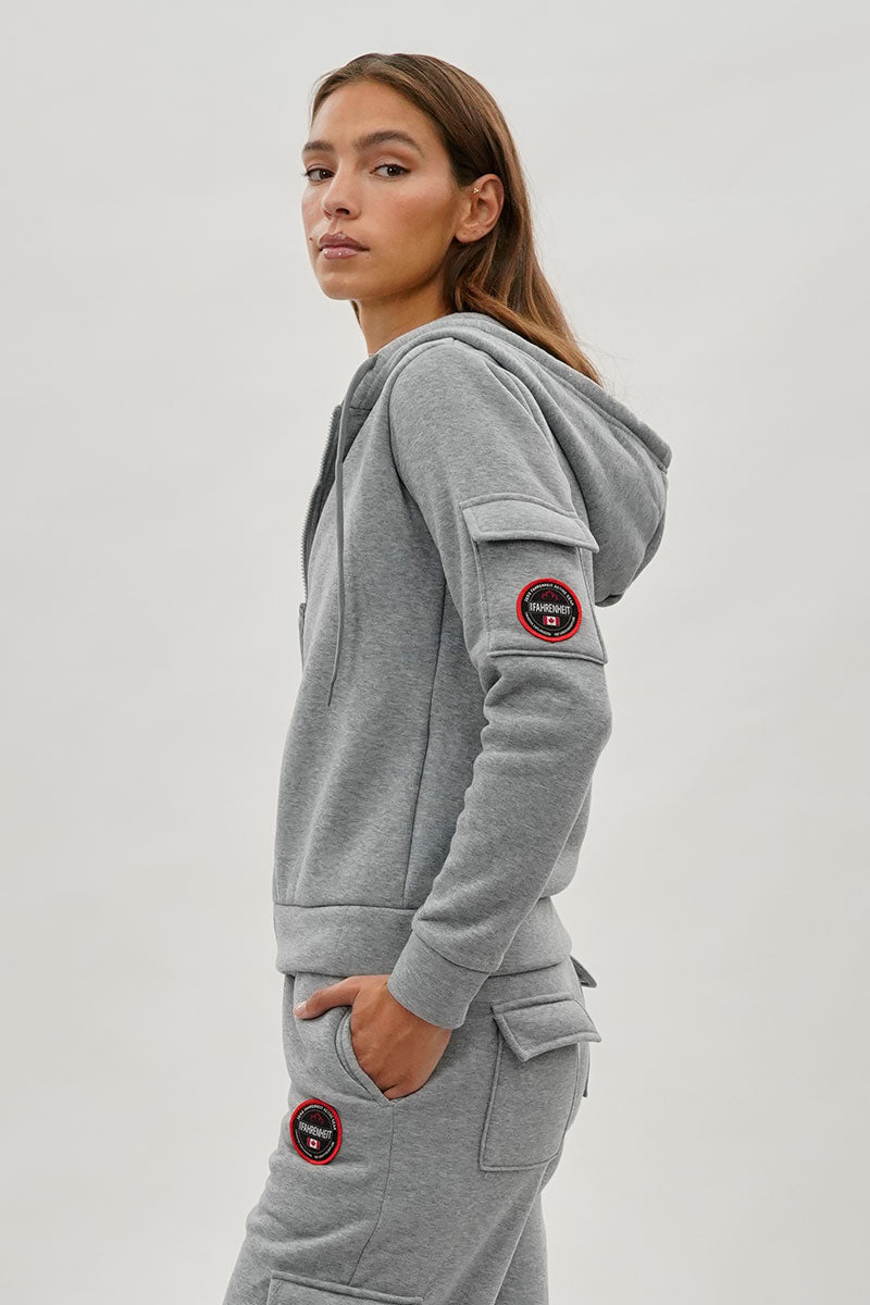 Fahrenheit Zip Up Utility Pocket Hoodie - Grey