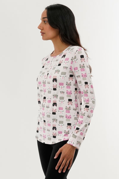 Canada Weather Gear Cat Print Henley Pajama Top - Blush - Womens Pajamas - Fairweather