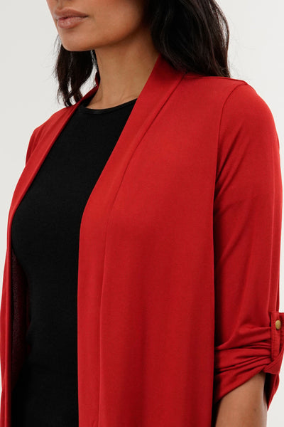 International INC Company Roll Up Sleeve Wrap Cardigan - Red - Womens Cardigans - Fairweather