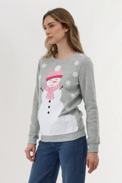 Festive Snowman Christmas Sweater - Grey - Womens Christmas Sweaters - Fairweather
