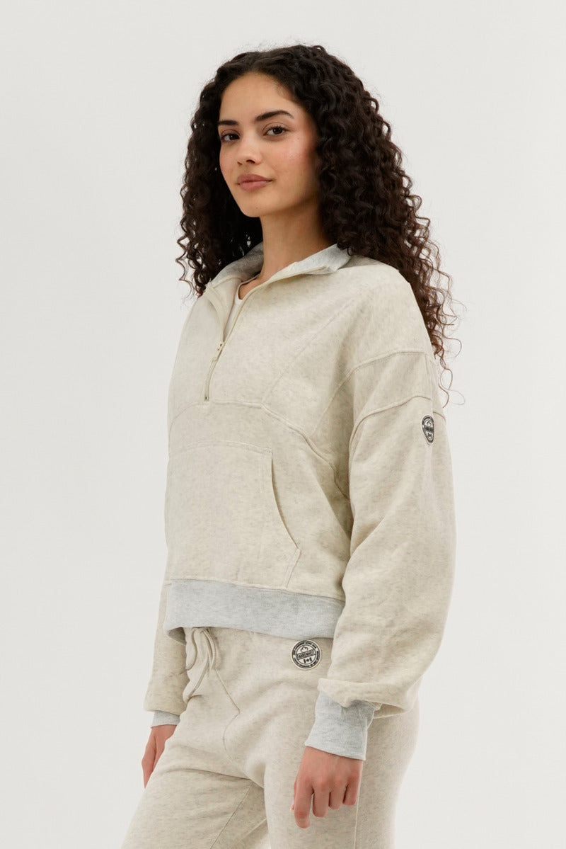 Fahrenheit Half Zip Cropped Sweatshirt - Cream - Womens Hoodies & Sweatshirts - Fairweather