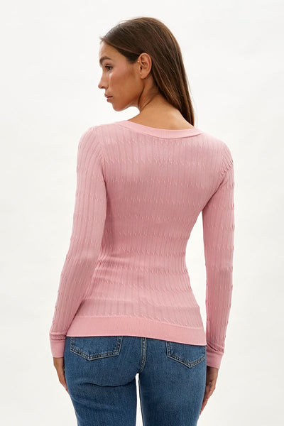 International INC Company Ribbed V-Neck Long Sleeve Top - Pink - Womens Long Sleeve Tops - Fairweather