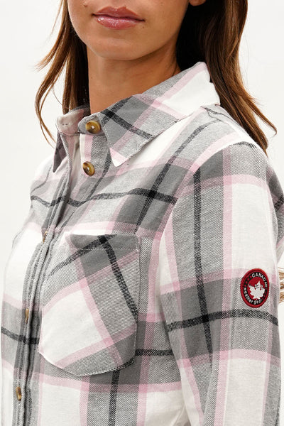 Canada Weather Gear Button Up Flannel Shirt - White - Womens Shirts & Blouses - Fairweather