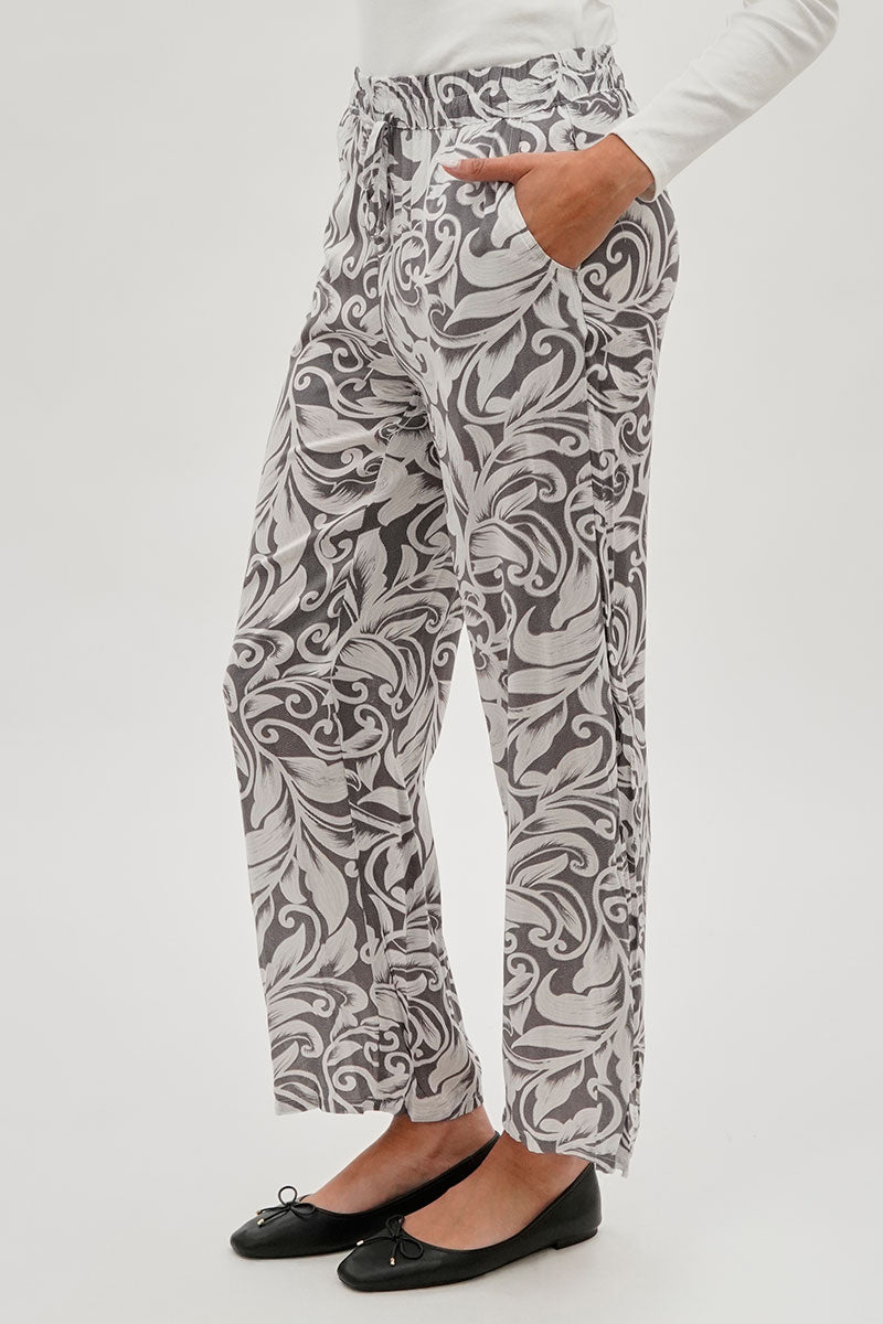 International INC Company Leaf Print Wide Leg Pants - Grey - Womens Pants - Fairweather