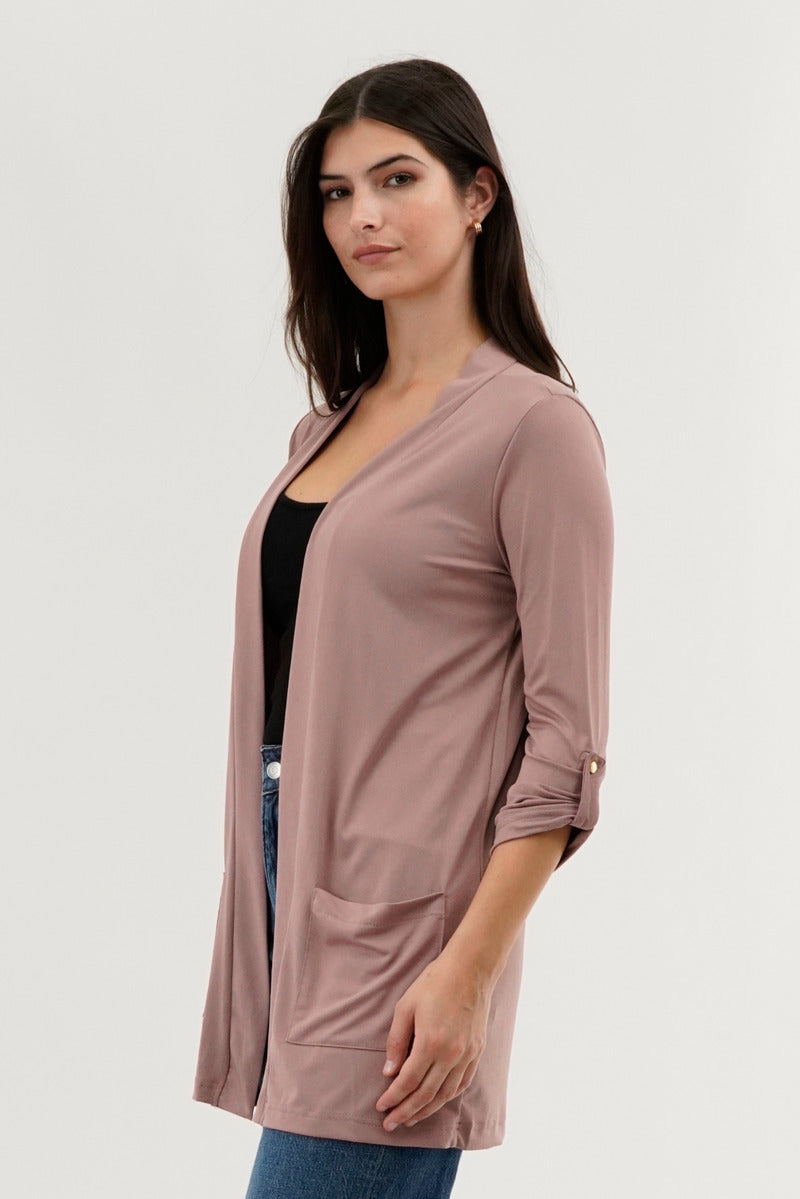International INC Company Roll Up Sleeve Wrap Cardigan - Pink