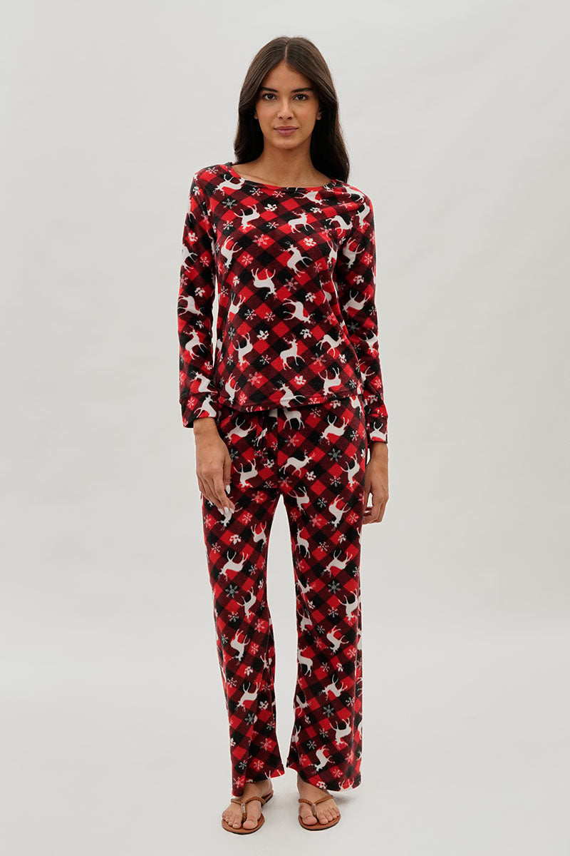 Canada Weather Gear Festive Print Wide Leg Pajama Pants - Red - Womens Pajamas - Fairweather