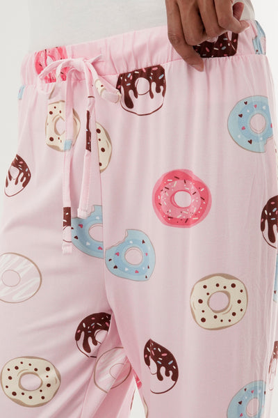 Canada Weather Gear Doughnut Print Wide Leg Pajama Pants - Pink - Womens Pajamas - Fairweather