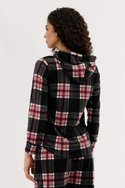 Canada Weather Gear Plaid Hooded Pajama Top - Black