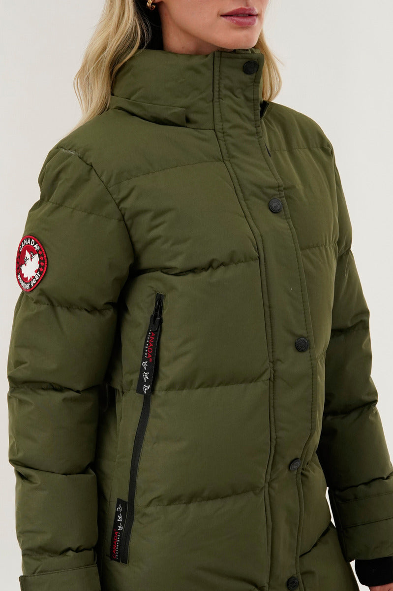 Canada Weather Gear Quilted Maxi Parka Jacket - Olive - Womens Parka Jackets - Fairweather