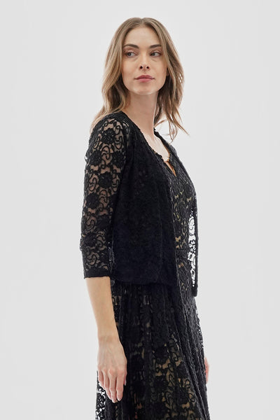Costa Blanca Floral Lace Open Shrug Cardigan - Black - Womens Cardigans - Fairweather