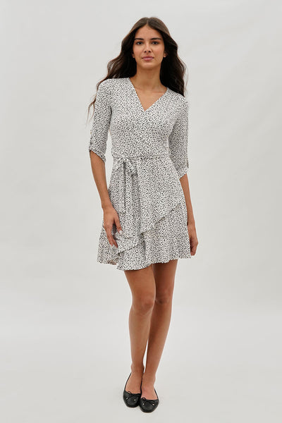 International INC Company Belted Polka Dot Print Day Dress - White - Womens Day Dresses - Fairweather