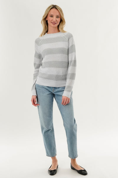 International INC Company Striped Knit Crewneck Pullover Sweater - Grey - Womens Pullover Sweaters - Fairweather