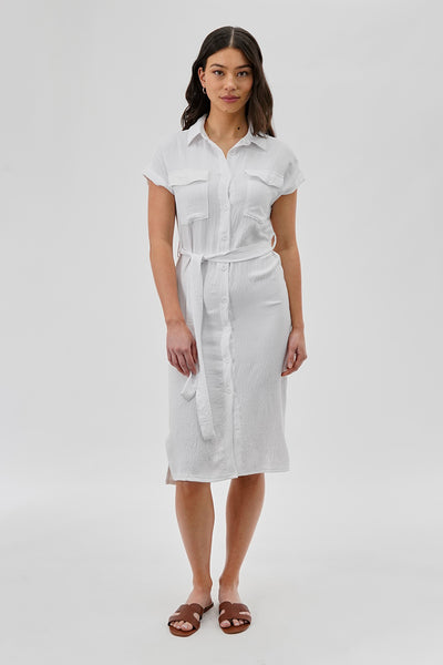 Stylexchange Vintage Belted Button Up Midi Dress - White - Womens Midi Dresses - Fairweather