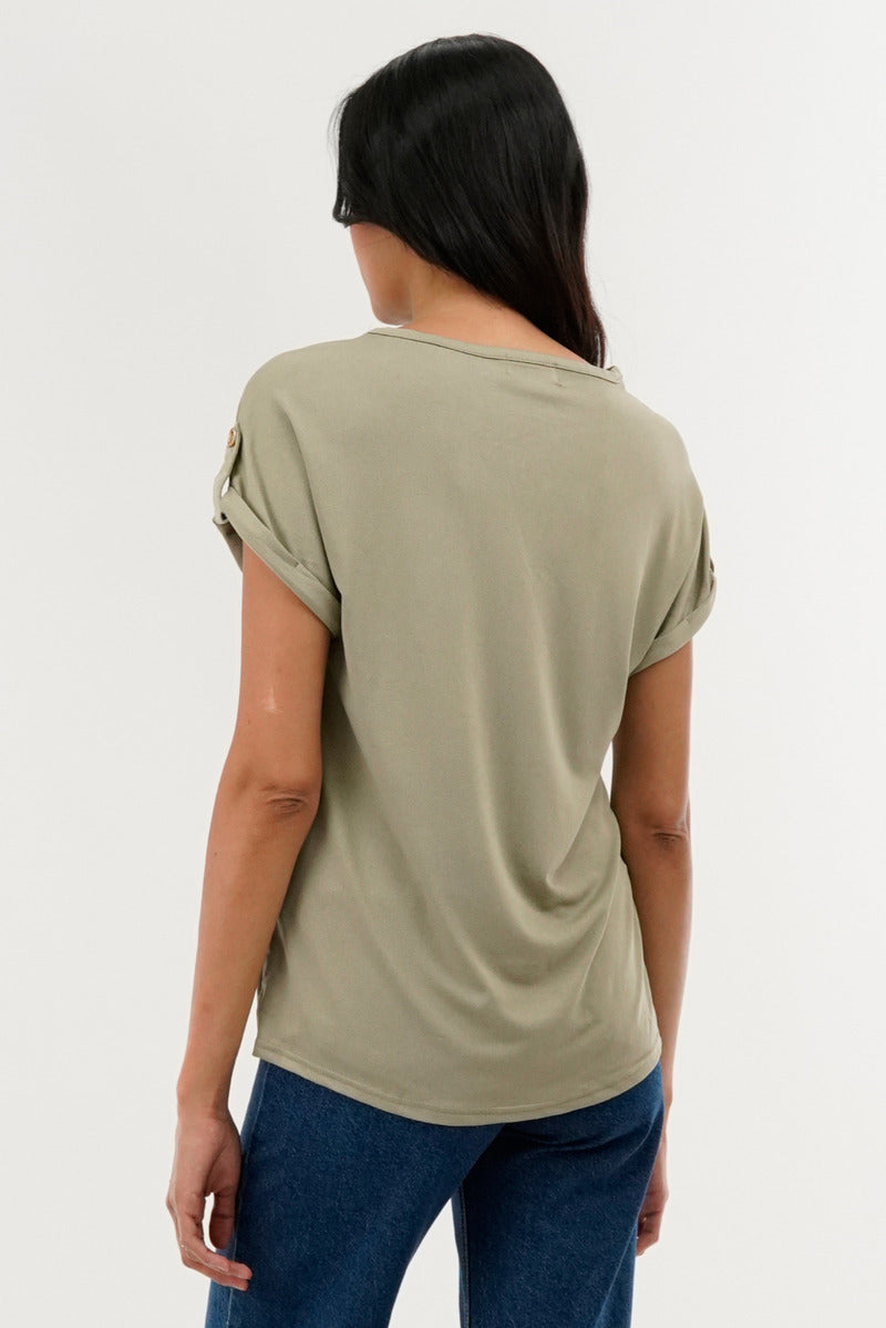 Costa Blanca Basic Cap Sleeve Tee - Green - Womens Tees & Tank Tops - Fairweather