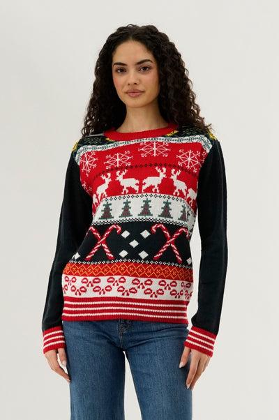 Festive Candy Cane Christmas Sweater - Red - Womens Christmas Sweaters - Fairweather