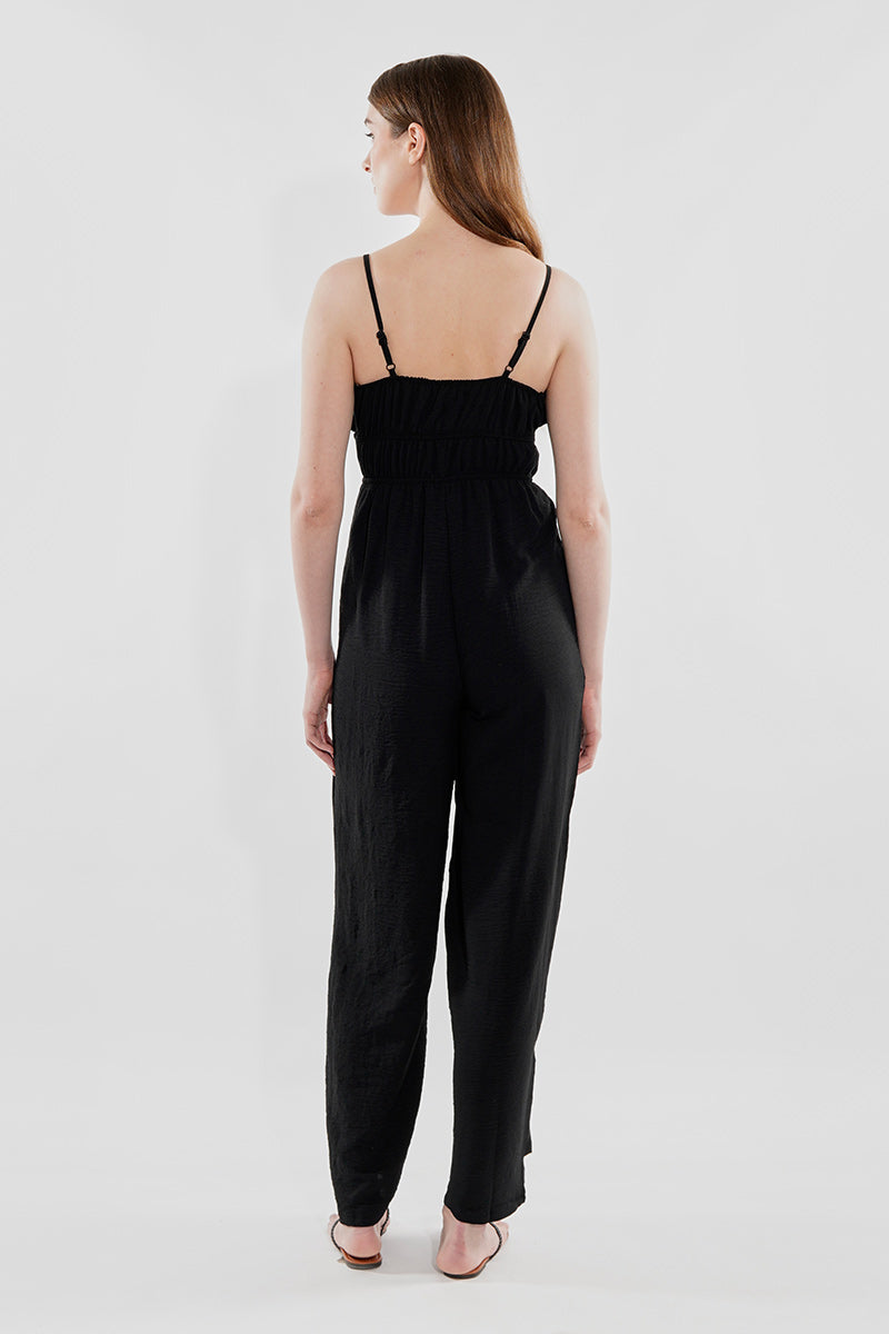 International INC Company Smocked Waist Side Slit Jumpsuit - Black - Womens Jumpsuits & Rompers - Fairweather