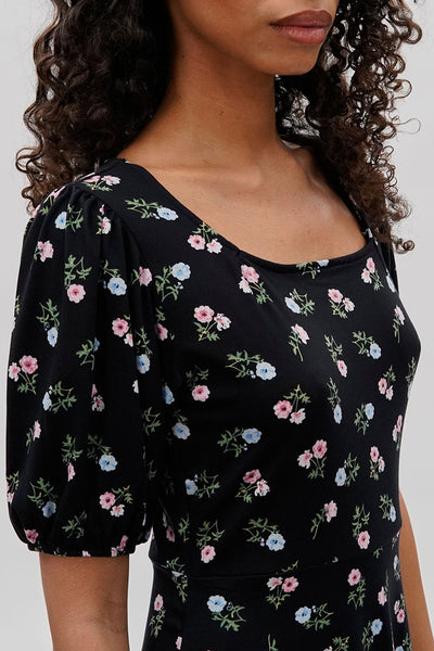 Costa Blanca Floral Square Neck Day Dress - Black - Womens Day Dresses - Fairweather