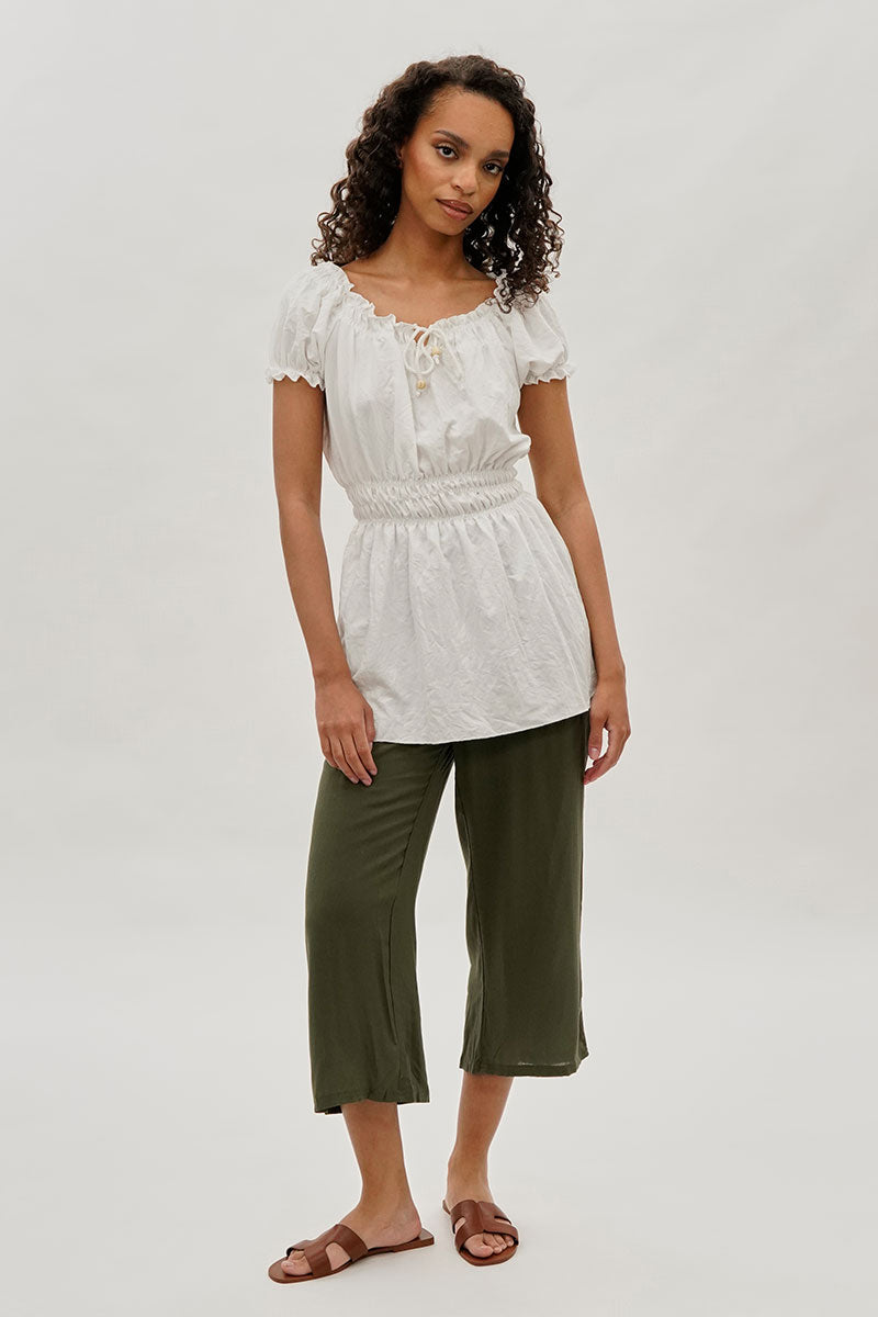 Runaway Bay Cinched Short Sleeve Blouse - White - Womens Shirts & Blouses - Fairweather