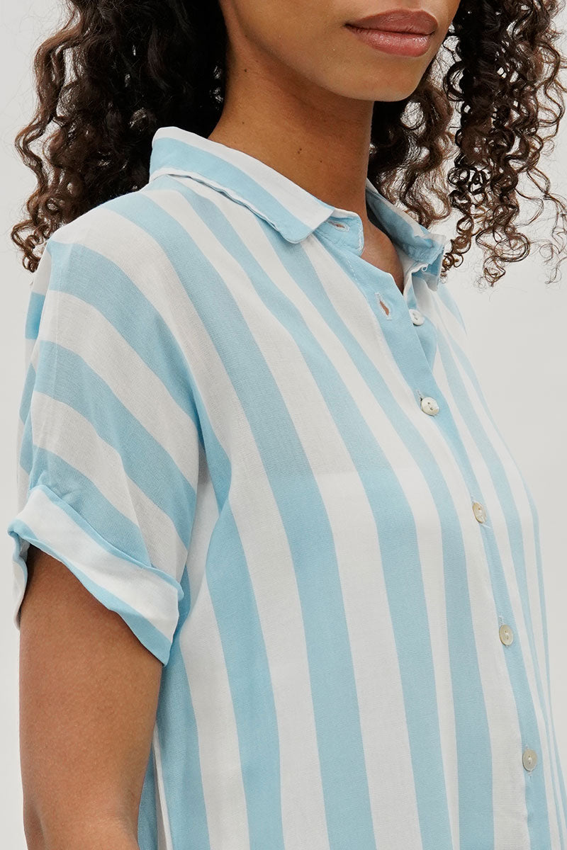 Stylexchange Vintage Striped Button Down Shirt - Blue - Womens Shirts & Blouses - Fairweather
