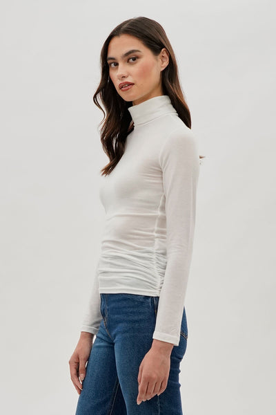 Magazine Cinched Side Turtleneck Long Sleeve Top - White - Womens Long Sleeve Tops - Fairweather