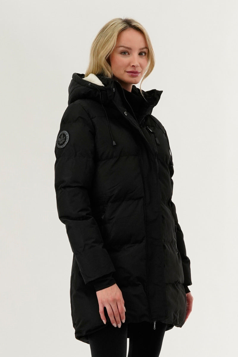 Camada Weather Gear Colour Block Puffer Parka Jacket - Black - Womens Parka Jackets - Fairweather