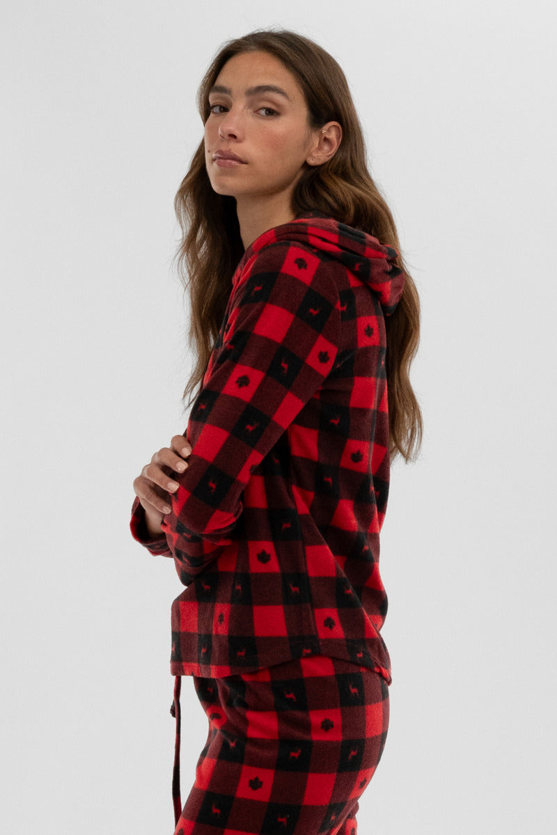 Canada Weather Gear Plaid Hooded Pajama Top - Red - Womens Pajamas - Fairweather