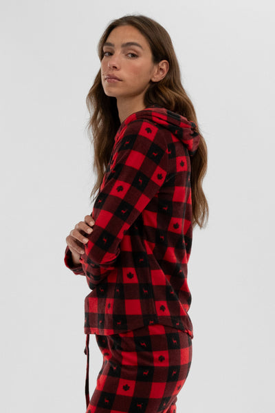 Canada Weather Gear Plaid Hooded Pajama Top - Red - Womens Pajamas - Fairweather