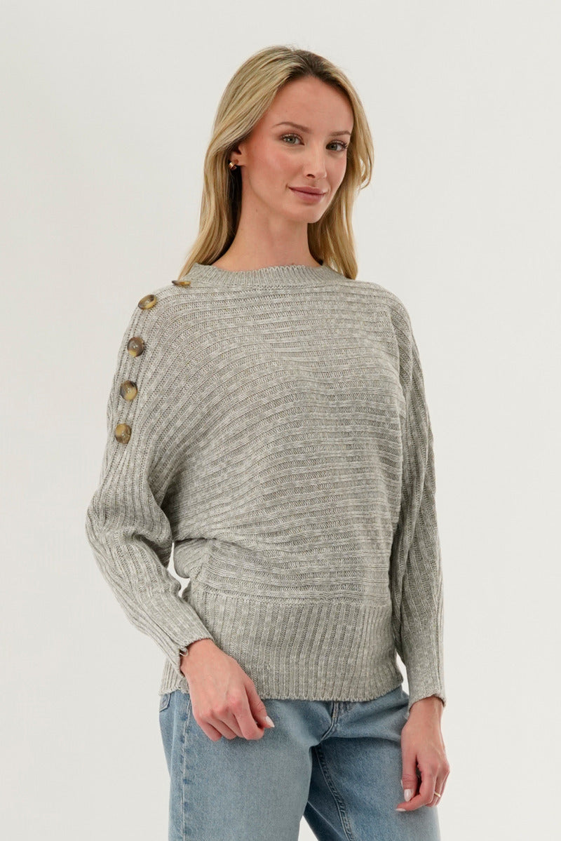 International INC Company Ribbed Button Detail Pullover Sweater - Stone - Womens Pullover Sweaters - Fairweather