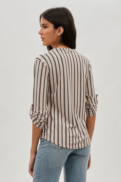 International INC Company Striped 1/4 Zip Blouse - Beige - Womens Shirts & Blouses - Fairweather