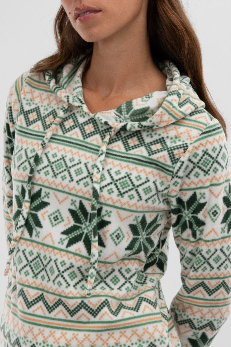 Canada Weather Gear Festive Print Hooded Pajama Top - White - Womens Pajamas - Fairweather