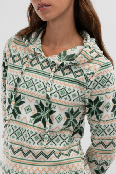 Canada Weather Gear Festive Print Hooded Pajama Top - White - Womens Pajamas - Fairweather