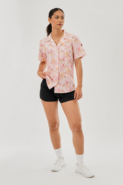 Canada Weather Gear Printed Short Sleeve Button Up Shirt - Pink - Womens Shirts & Blouses - Fairweather