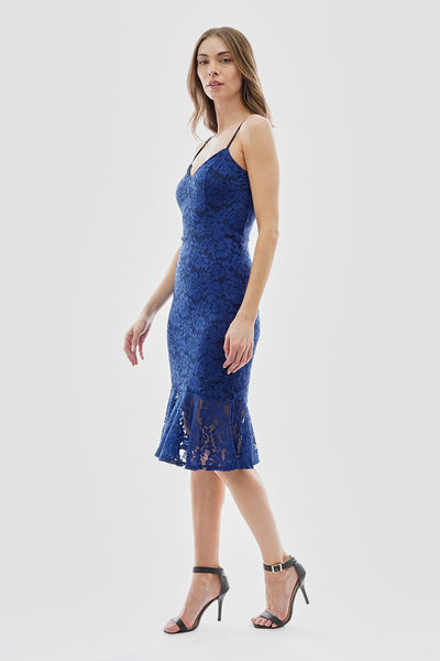 Costa Blanca Floral Lace Flounce Hem Cocktail Dress - Blue - Womens Cocktail Dresses - Fairweather