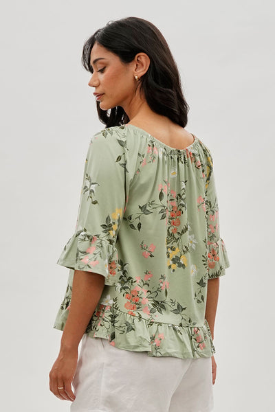 International INC Company Floral Ruffle Hem Blouse - Mint - Womens Shirts & Blouses - Fairweather