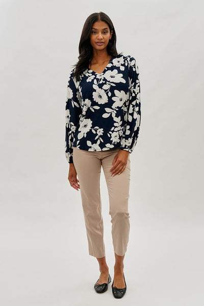 Beechers Brook Floral Henley Blouse - Navy - Womens Shirts & Blouses - Fairweather