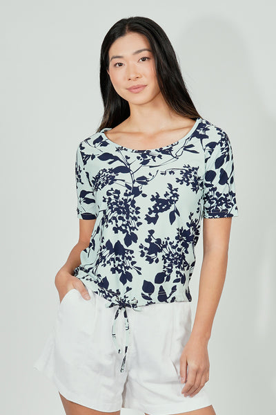International INC Company Floral Drawstring Detail Tee - Blue - Womens Tees & Tank Tops - Fairweather