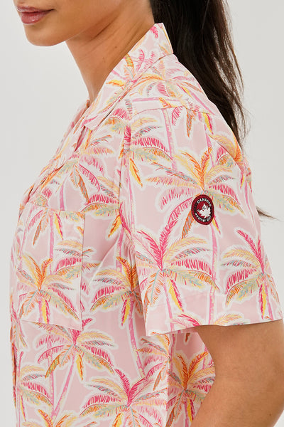 Canada Weather Gear Printed Short Sleeve Button Up Shirt - Pink - Womens Shirts & Blouses - Fairweather