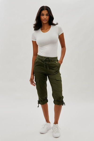 International INC Company Drawstring Cargo Capris - Olive - Womens Shorts & Capris - Fairweather