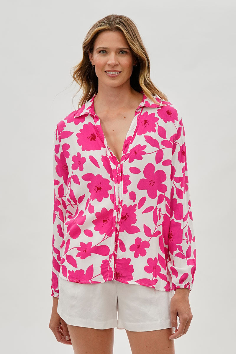 Beechers Brook Floral Button Down Blouse - White