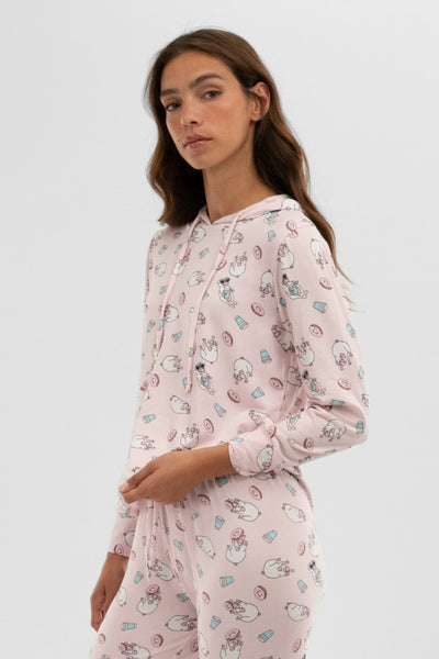 Canada Weather Gear Dog Print Hooded Pajama Top - Blush - Womens Pajamas - Fairweather