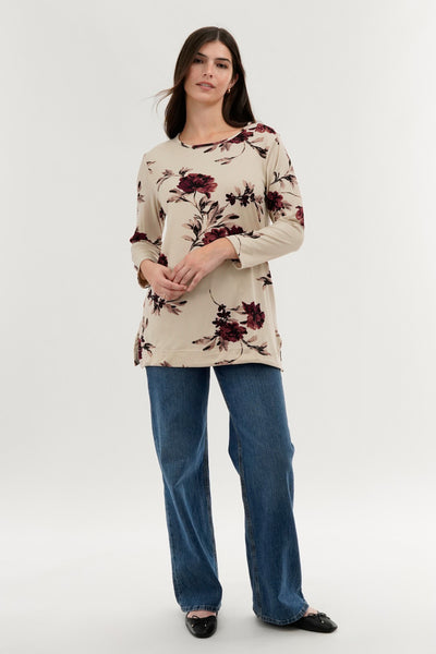 International INC Company Floral 3/4 Sleeve Blouse - Cream - Womens Shirts & Blouses - Fairweather