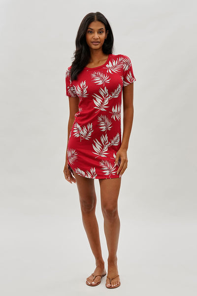 Stylexchange Vintage Leaf Print Short Sleeve Day Dress - Red - Womens Day Dresses - Fairweather