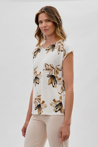 Beechers Brook Floral Cap Sleeve Blouse - White - Womens Shirts & Blouses - Fairweather